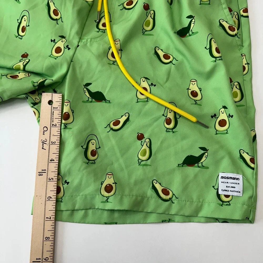 Mosmann Avocado Print Swim Trunks Athletic Gym Shorts‎ Pockets Men's Large